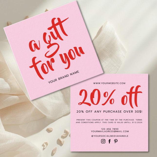 Modern pin red script coupon discount card (Creator Uploaded)