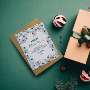 Modern Pine Branch and Red Berry Christmas Pattern Postcard