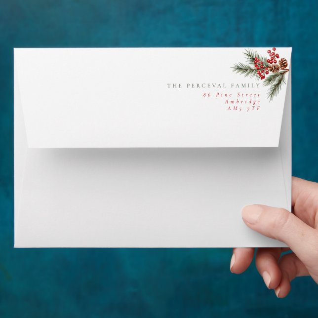 Modern Pine Branch Holiday Envelope (Hand)