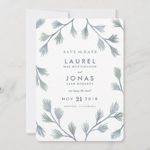 Modern Pine Green + White Save the Date Cards