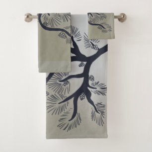Modern pine tree and pine cones bath towel set