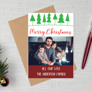 Modern Pine Tree Merry Christmas Family Photo Card