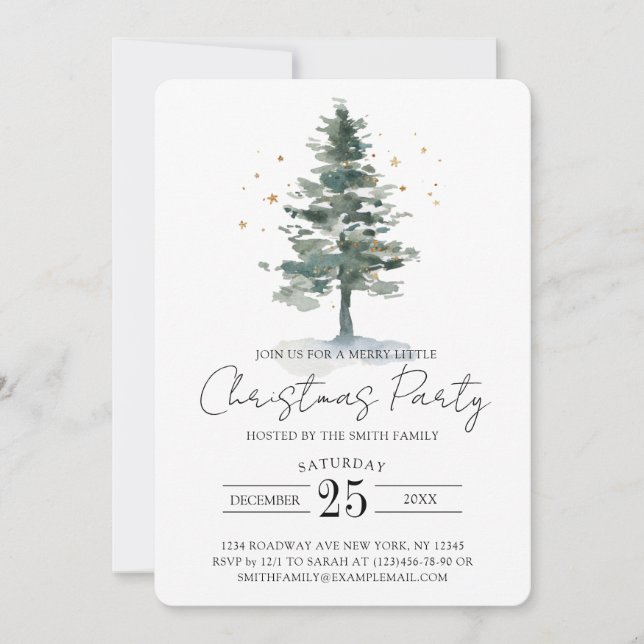 Modern Pine Tree Script Christmas Party Invitation (Front)