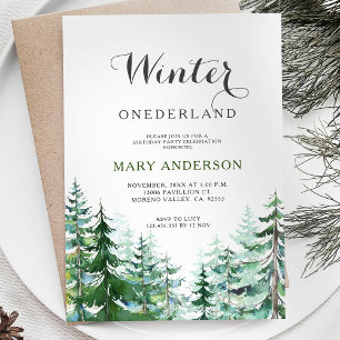 Modern Pine Trees Winter Onederland Birthday Invitation