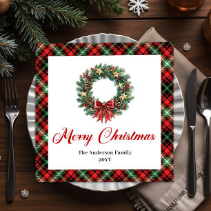 Modern Pine Wreath Christmas Napkin Custom Text