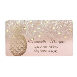Modern Pineapple Confetti Glitter Bokeh Label