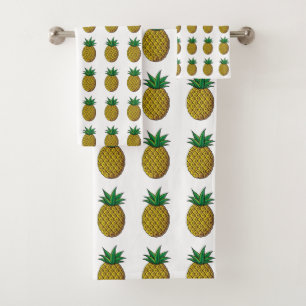 Modern Pineapple Fruits on White Bath Towel Set
