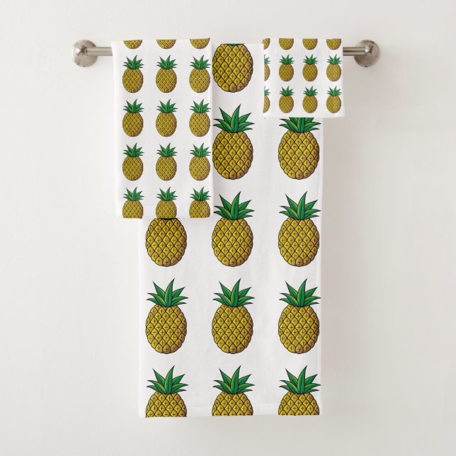 Modern Pineapple Fruits on White Bath Towel Set (Insitu)
