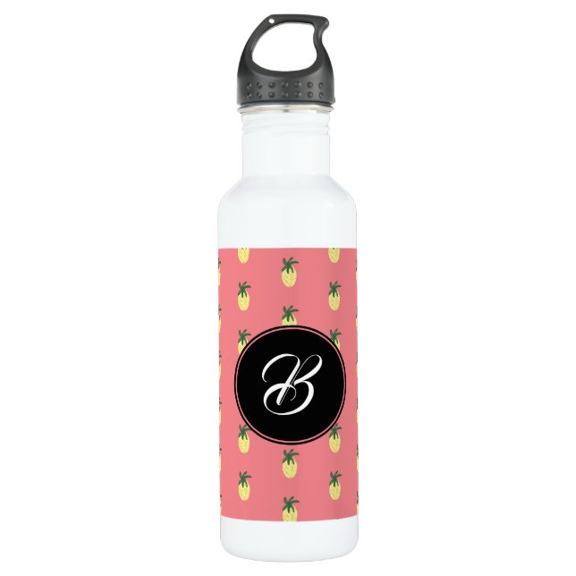 Modern Pineapple Illustration Circular Monogram 710 Ml Water Bottle (Front)