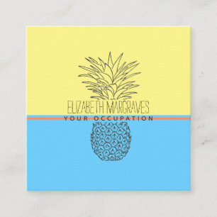 Modern Pineapple Illustration Yellow And Blue Square Business Card