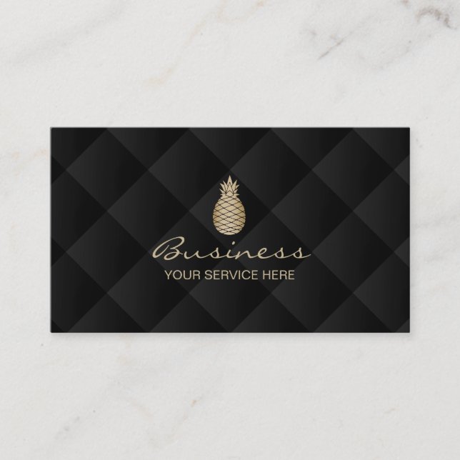 Modern Pineapple Luxury Black & Gold Pattern Business Card (Front)