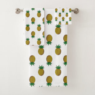 Modern Pineapple Pattern on White Bath Towel Set
