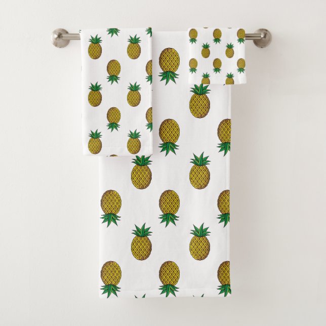 Modern Pineapple Pattern on White Bath Towel Set (Insitu)