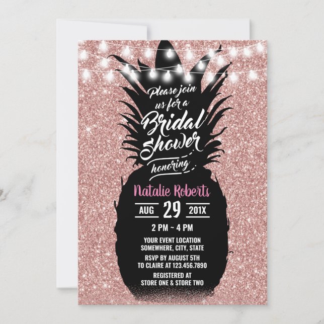 Modern Pineapple Rose Gold Luau Bridal Shower Invitation (Front)