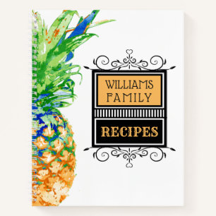 Modern Pineapple Tropical Family Monogram Recipe Notebook