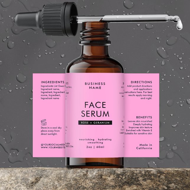 Modern Pink 2 OZ Dropper Bottle Waterproof Label (Girly Pink 2 OZ Dropper Bottle Waterproof Label *verify size to ensure a good fit")