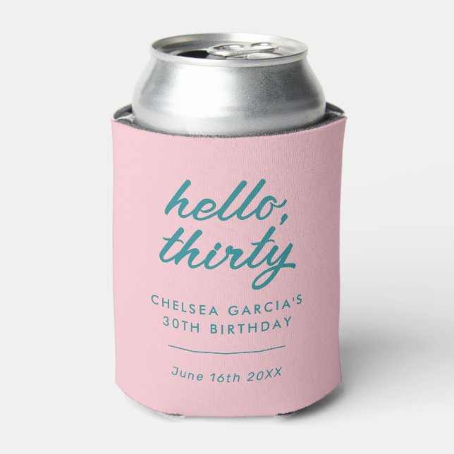 Modern Pink 30th Birthday Can Cooler (Can Front)
