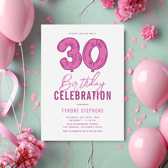 Modern Pink 30th Birthday Party Invitation (Creator Uploaded)