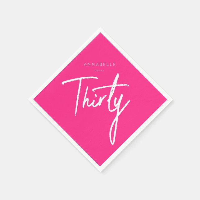 Modern Pink 30th Thirty Thirtieth birthday party Napkin (Corner)