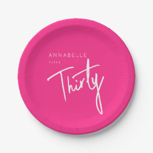 Modern Pink 30th Thirty Thirtieth birthday party Paper Plate