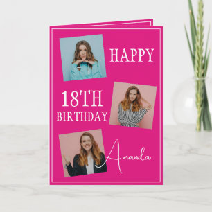 Modern Pink 3 Photo Collage 18th Birthday Card