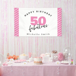 Modern pink 50 fabulous 50th Birthday party  Banner