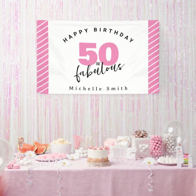 Modern pink 50 fabulous 50th Birthday party  Banner (Party)