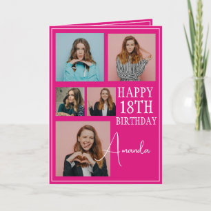 Modern Pink 5 Photo Collage 18th Birthday Card