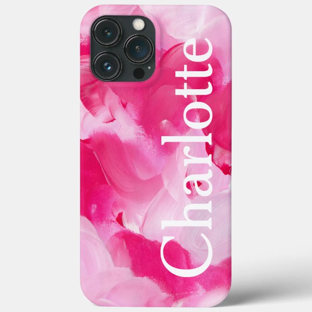 Modern Pink Abstract Brushstroke Personalised Name Case-Mate iPhone Case (Back)