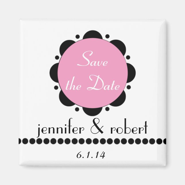 Modern Pink Abstract Daisy Save the Date Magnet (Front)