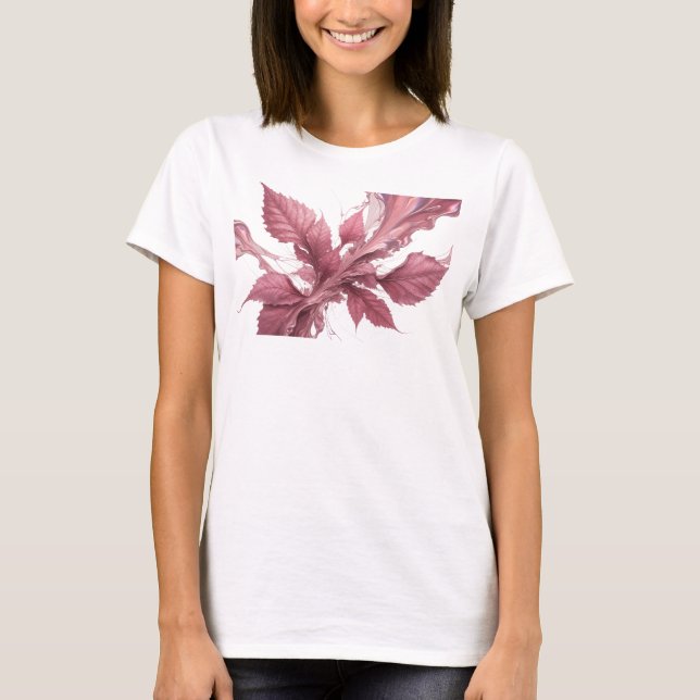 Modern Pink Abstract Leaves Art Composition T-Shirt (Front)