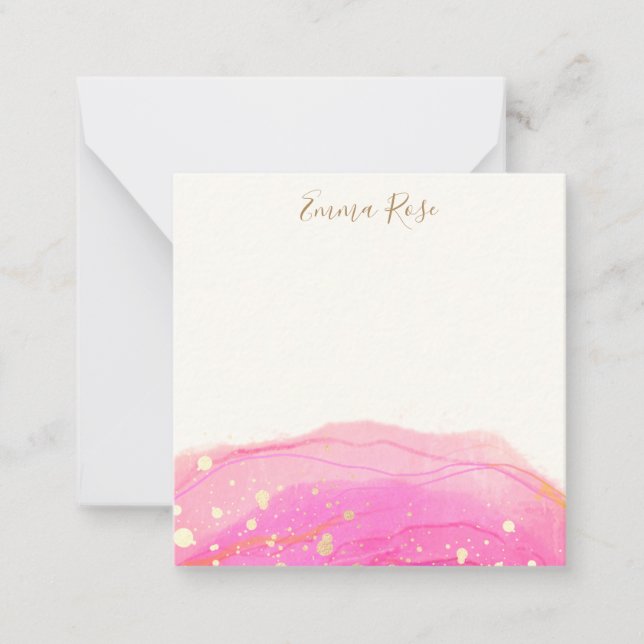 Modern  Pink Abstract Watercolor  Thank You  Note  Card (Front)