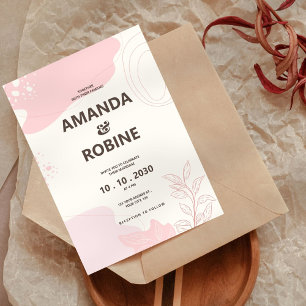 Modern Pink Abstract Watercolor Wedding Invitation