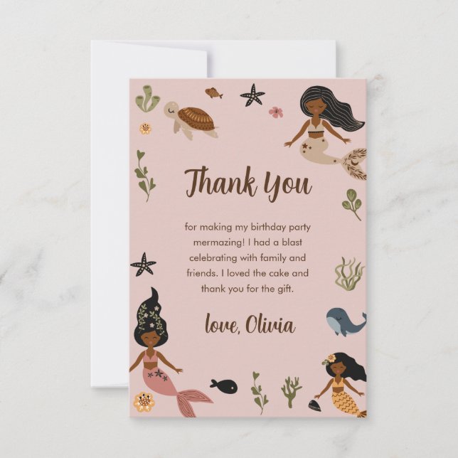 Modern Pink African American Birthday Thank You Card (Front)