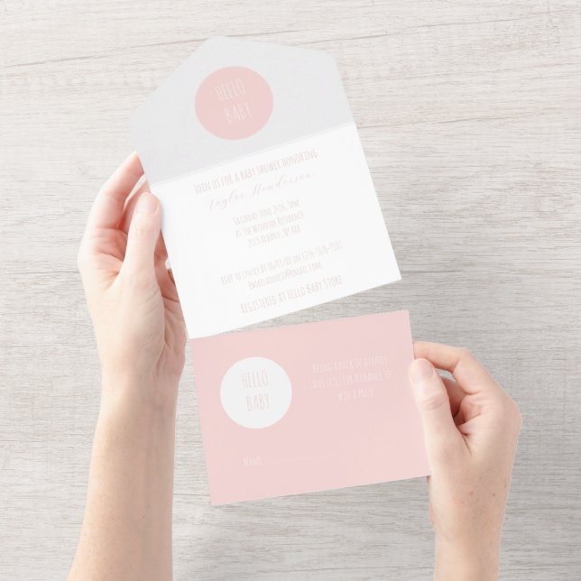 Modern Pink All in One Baby Shower Invite  (Tearaway)