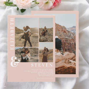 Modern pink ampersand 5 photo grid wedding invitation