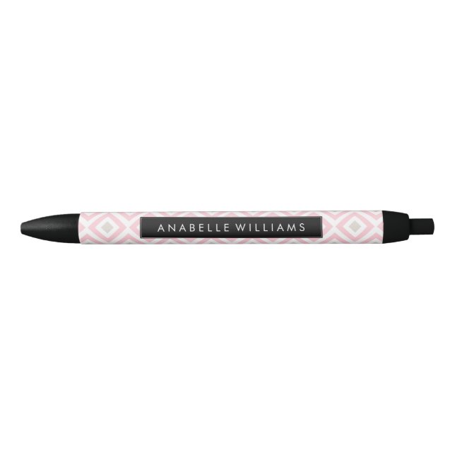 Modern Pink and Beige Geometric Pattern Black Ink Pen (Front)