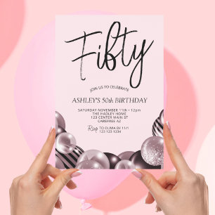 Modern Pink and Black 50th Birthday Invitation