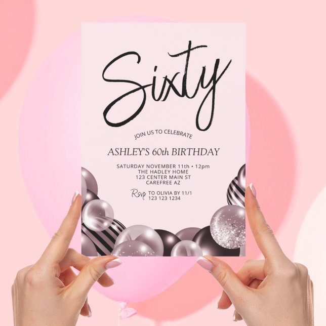 Modern Pink and Black 60th Birthday Invitation (Creator Uploaded)