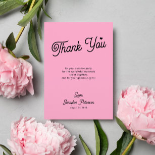 Modern pink and black birthday thank you card