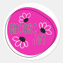 Modern Pink and Black Choose Joy Round Sticker