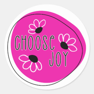 Modern Pink and Black Choose Joy Round Sticker