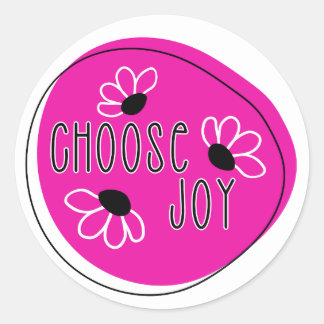 Modern Pink and Black Choose Joy Round Sticker
