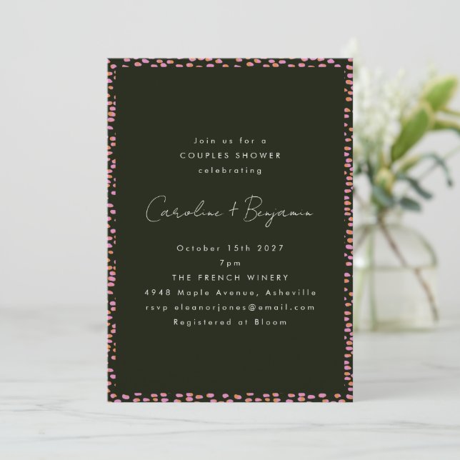 Modern Pink and Black Dots Elegant Couples Shower Invitation (Standing Front)