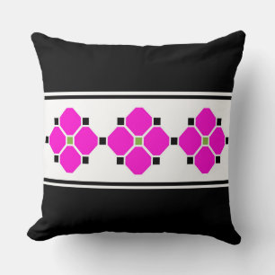 Modern Pink and Black Floral Cushion