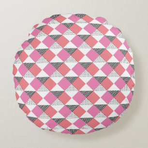 modern pink and black geometric pattern round cushion