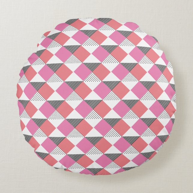 modern pink and black geometric pattern round cushion (Front)