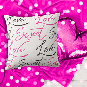 Modern Pink and Black Love and Sweet Pattern Cushion