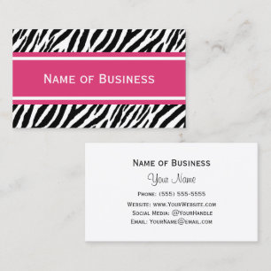 Modern Pink and Black Zebra Stripes Contact Business Card