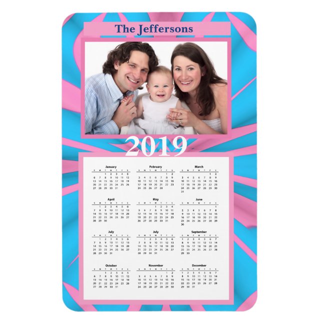 Modern Pink and Blue Abstract Pattern Monogram Magnet (Vertical)